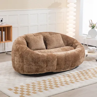 Image de OKWISH Fauteuil Pouf - Fauteuil Lounge 2 Places avec Coussins en Tissu Chenille, sans Montage, 145x95x63 cm, Marron