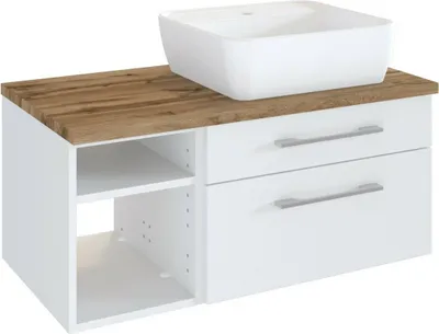Produktbild von Held Möbel Waschtisch Davos 90 cm (rechts) mit Regal weiß/matt weiß