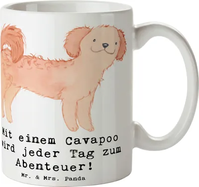 Produktbild von Mr. & Mrs. Panda Tasse mit Spruch Cavapoo Abenteuer - Weiß - Geschenk, schöne, Hunderassen, Hunderasse, Hundeliebhaber, freundliche Hunde, Keramiktasse, Familienhund