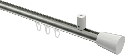 Produktbild von Interdeco Innenlaufstange / Gardinenstange mit Innenlauf Edelstahl-Optik / Weiß, Typ Sonius Sitra (Konus) Deckenmontage, 20 mm Ø 1-läufig, 140 cm