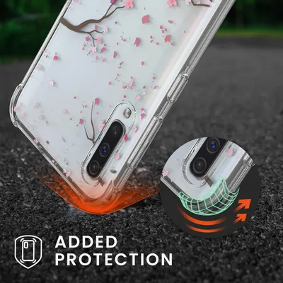 Produktbild von kwmobile Necklace Case kompatibel mit Samsung Galaxy A50 Hülle - Silikon Cover mit Handykette - Rosa Dunkelbraun Transparent Kirschblütenblätter