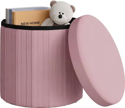Image de Tabouret de rangement pliable avec couvercle en velours | Rose | 38x38x36 cm