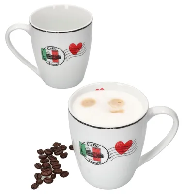Obrázek produktu pro Caffee Amore Sada 2 hrnků na kávu 300ml Hrnek na čaj Hrnek na srdce Čajový šálek Kakao