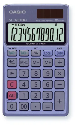Zdjęcie produktu dla Casio SL-320TER+, Kieszeń, Podstawowy kalkulator, 12 cyfr(y), 1 linii, Bateria/Energia słoneczna, Niebieski