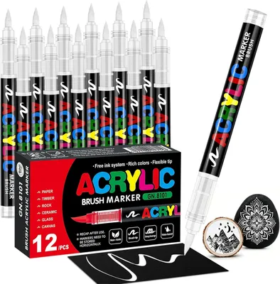 Imagen del producto de Rotuladores de pintura acrílica, color blanco, juego de 12 unidades, de 1 a 6 mm de grosor, resistentes al agua, aptos para madera y textiles