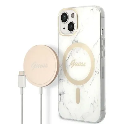 Immagine prodotto di Zestaw Guess Gubpp14Mhmeacsh Custodia+ Caricatore Iphone 14 Plus / 15 Plus 6.7 Biały/Bianco Custodia rigida Marmo Magsafe