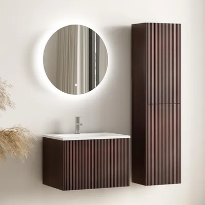 Zdjęcie produktu dla LOMAZOO ROVANI 60 cm, orzech włoski, ryflowany front, biała umywalka