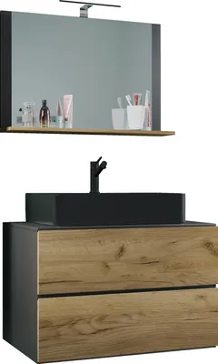 Immagine prodotto di 3 pz. lavabo lavabo | gabinetto lavabo larghezza 80 cm | set mobili bagno con cassetti specchio | Lendas M