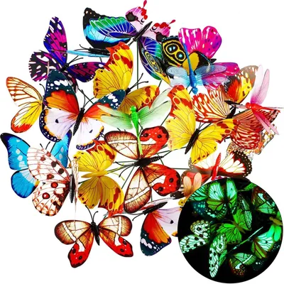 Image de Lot de 20 papillons et 4 libellules décoratifs pour jardin