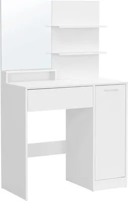 Produktbild von VASAGLE Schminktisch, Schminktisch, Schminktisch, Schminktisch mit Spiegel, 1 Schublade, 2 Einlegeböden, Aufbewahrungsschrank, Make-up Organizer weiß