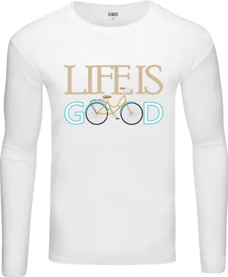 Produktbild von Herren Warm, Langarm-T-Shirt mit Druck Fahrradtext Weiß Gr.XS