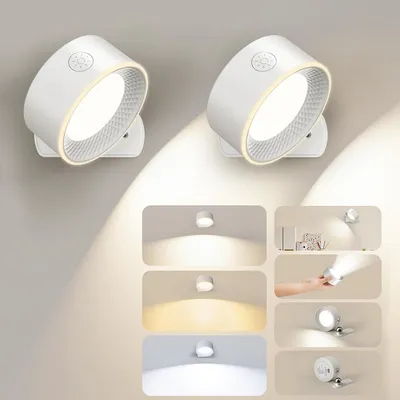 Produktbild von 2x Wandleuchte Innen Akku, 3 Farben, 360° Drehbar, USB-C, Dimmbar, Led Wandleuchte, Wandlampe Akku, Dimmbar
