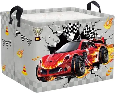 Zdjęcie produktu dla Skrzynia na zabawki z uchwytem, 40 x 30 x 30 cm, otwierana, trójwymiarowa, dla chłopców, do pokoju dziecięcego
