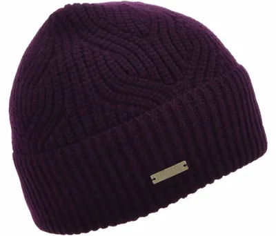 Seeberger Merino Strickmütze mit Zopfmuster und Umschlag Damen in lila