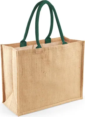 Produktbild von Westford Mill W407 | Classic Jute Shopper 42 x 33 x 19 cm - Farbe: Natural/Forest Green - Größe: One Size