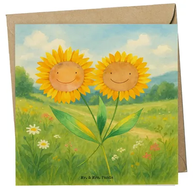 Produktbild von Mr. & Mrs. Panda Grußkarte Blume Sonnenblume Design - Weiß - Geschenk, doppelkarte, Klappkarte, anlasskarte, Glückwunschkarte, Lieblingsmensch, Sonnenblumen, Garten
