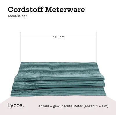 Zdjęcie produktu dla Tkanina Lycce Cordstoff sprzedawana na metry | 35 000 cykli ścierania | Przyjazna dla zwierząt i odporna na zarysowania | Tkanina obiciowa o szerokości 1 m i długości 1,40 m do mebli, poszewek na poduszki i innych projektów DIY | 360 g / m² | różne kolory, kolor: turkusowy