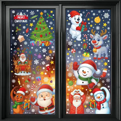 Produktbild von Fensterbilder zu Weihnachten, 9 Blatt Selbstklebende Fensterdeko, Weihnachtsmann Fensteraufkleber für die Weihnachtsdekoration