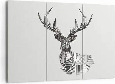 Produktbild von Bild auf Leinwand - Leinwandbild - 3 Teile - Hirsch Skizze Skandinavisch - 165x110cm - Wand Bild - Wanddeko - Wandbilder - Leinwanddruck - Bilder - Wanddekoration - Leinwand bilder - CE165x110-4950