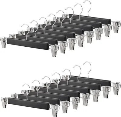 Produktbild von PolkaHome® 15er-Pack Holz-Kleiderbügel mit Clips für Hosen und Röcke, 35 cm, Schwarz