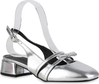 Obrázek produktu pro VAN HILL Dámské lodičky na šněrování Classic Metallic Square Bows 840908, Barva: stříbrná, Velikost: 38