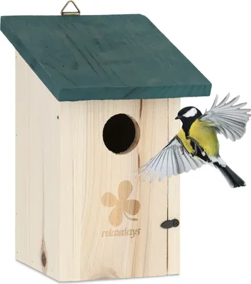 Produktbild von Relaxdays Nistkasten für Vögel, 35mm Einflugloch, aufklappbar, Meisen & Sperlinge, Vogelhaus zum Aufhängen, natur-grün
