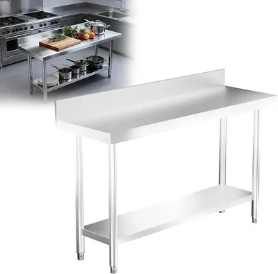Imagen del producto de Mesa de trabajo de acero inoxidable de 100x60x85 cm – Mesa de cocina profesional con borde elevado, patas ajustables y superficie de almacenamiento inferior, mesa de trabajo para hostelería con capacidad de hasta 250 kg, ideal para cocina, restaurante, taller y laboratorio
