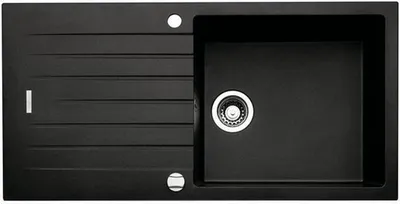 Produktbild von NABER Spüle ANGOLA 100L in NERO mit Drehexcentergarnitur verchromt / Auflagespüle / Einzelbecken / 60 cm Schrankbreite