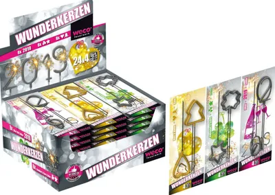 Produktbild von 96 Wunderkerzen Formen 3-fach sort., 4er Blister im Display f Geburtstag Hochzeit