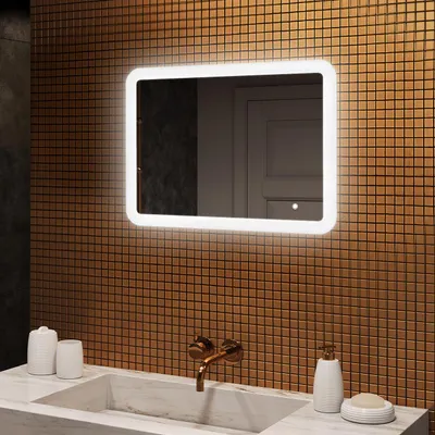 Obrázek produktu pro Koupelnové zrcadlo 80x60cm - zaoblený s LED osv?tlením - LED Dual a dotykový senzor