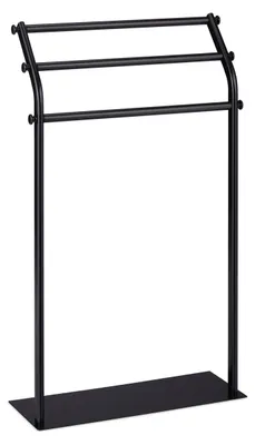 Image de Porte-serviettes Relaxdays, 3 barres, dimensions : 86 x 51 x 19 cm, antidérapant, salle de bains, chambre, acier, noir