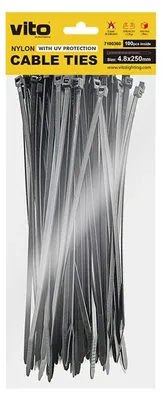Productafbeelding van VITO Kabelbinder 4.8x250mm - Zwart - Met UV-bescherming -sfolie - 100 stuks in blisterverpakking Kunststof Kabelklem - Kabelbinder - Tieraps
