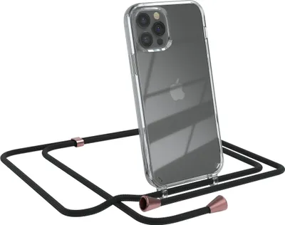 Produktbild von EAZY CASE Handykette kompatibel mit Apple iPhone 12 / 12 Pro, Handyhülle mit Umhängeband, Handykordel, Schutzhülle Clear, Band in Schwarz