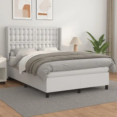 Obrázek produktu pro Maison Exclusive - Box spring postel s matrací bílá 140x200 cm umělá kůže