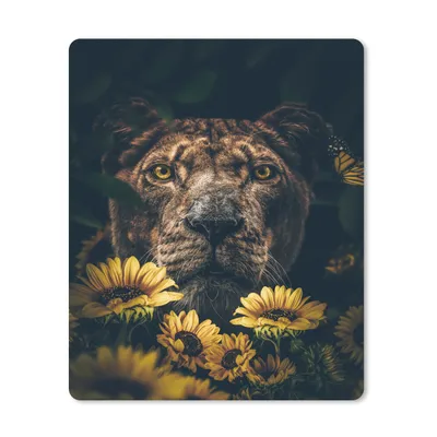 Produktbild von MuchoWow® Mauspad Mousepad Löwe - Blumen - Tiere - Botanisch 30x40 cm - Mousepads - Maus Mat - Pad - Mausunterlage - Mausmatten
