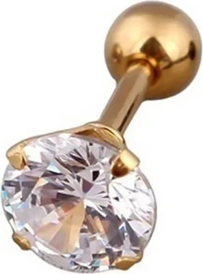 Produktbild von 1 Stück Uni-Ohrstecker mit Zirkonia und eingelegtem Titanstahl-Knorpelschmuck-Golden,6mm