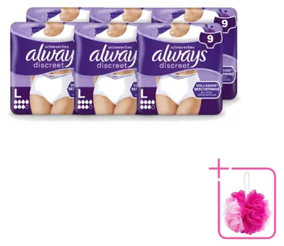 Obrázek produktu pro 6 kusů dámských inkontinenčních kalhotek Always Discreet, velikost L – výhodný balení