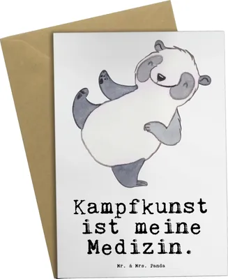Produktbild von Mr. & Mrs. Panda Grußkarte Panda Kampfkunst - Weiß - Geschenk, Selbstverteidigung, hochzeitskarten, weihnachtskarten, Kampfsportarten, einladungskarten, jubiläumskarte