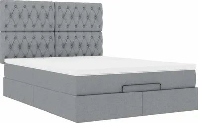 Produktbild von Ottoman-Bett mit Matratze Hellgrau 140x200 cm Stoff