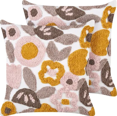 Produktbild von BELIANI Dekokissen 2er Set Mehrfarbig aus Baumwolle Getuftet 45 x 45 cm Quadratisch Blumenmuster Abnehmbarer Bezug für Wohnzimmer Schlafzimmer Sofa