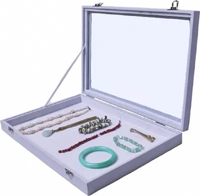 Produktbild von Mehrzweckkasten Schmuckkasten Schmucklade Schaukasten Schmuckdisplay mit Glasdeckel ohne Aufteilung weiss