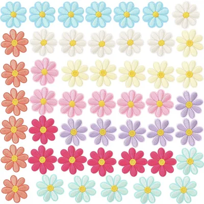 48 Blumen-Aufbügel-Patches, bestickt, für Kleidung, bunt