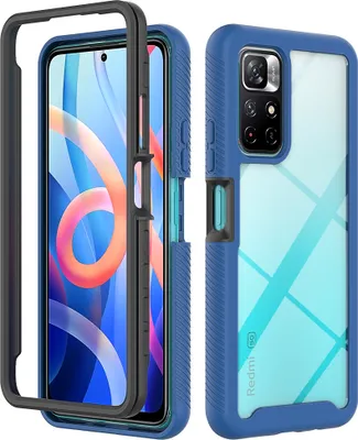 Produktbild von Xiaomi Poco M4 Pro 5G Hülle, Hybrid Transparente Rückseite Robust TPU Bumper Rutschfest Stoßfest Ganzkörper Schutzhülle für Xiaomi Poco M4 Pro 5G Dunkelblau