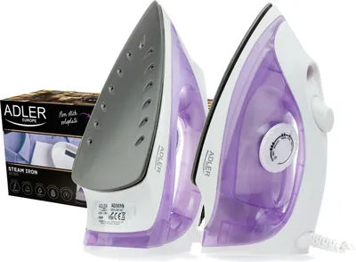 Obrázek produktu pro Žehlička | Adler | AD 5019 | S kabelem | 1600 W | Objem nádržky na vodu 100 ml | Nepřetržitý parní ráz 10 g/min | Fialová/bílá