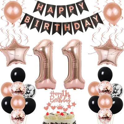 Imagen del producto de Decoración para pastel de cumpleaños número 11, en tonos rosa dorado y , para niñas