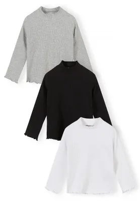 Produktbild von Minoti 3er-Pack Langarmshirts mit Stehkragen Bunt Gr. 110 für Mädchen