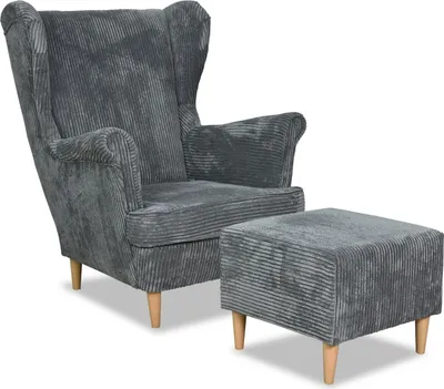 Produktbild von Family Meble Ohrensessel mit Hocker Bonito Relaxsessel Skandinavisch Bequemer Cord Sessel Loungesessel Fernsehsessel Wohnzimmer Schlafzimmer (Anaf 3)
