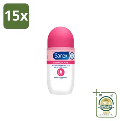 Imagen del producto de 15 unidades de antitranspirante roll-on Sanex Dermo Care, 48 horas de protección, 50 ml. Pack ahorro
