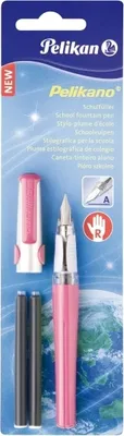 A product package for a Pelikan fountain pen, showing the pen and accessories against a background of Earth.