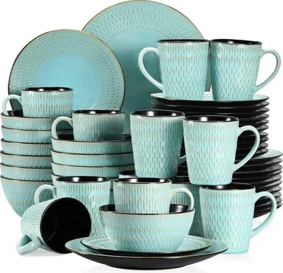Produktbild von Famanu Servierset 12 Personen - 48-teilig, Dinner- und Dessertteller, Schalen, Becher, Grün